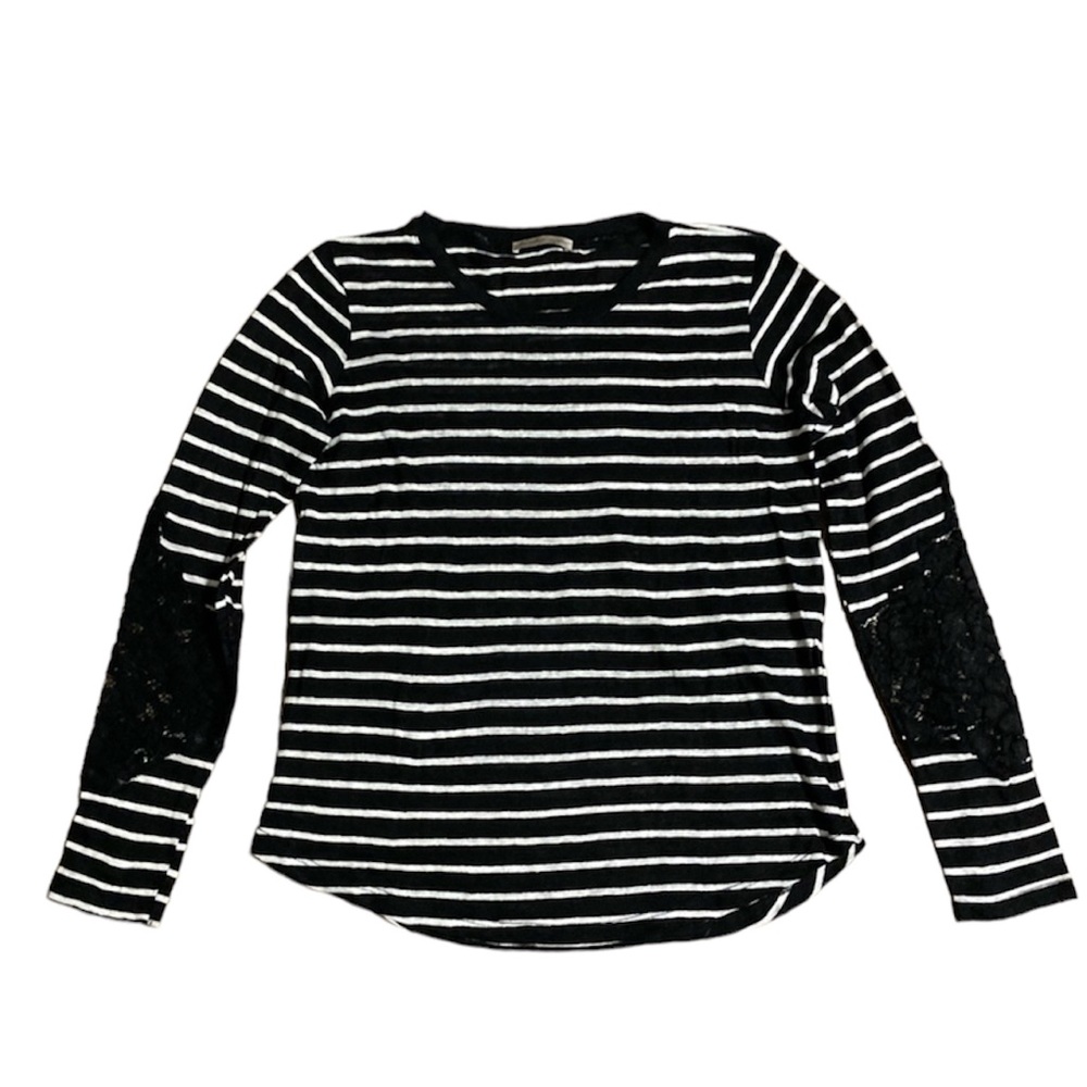 Zara Black & White Striped Knit Top Lace Detail
